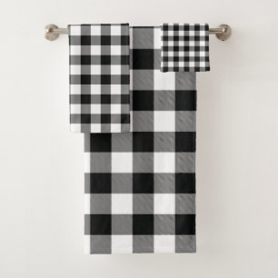 Modern Black and White Buffalo Checks Pattern Bath Towel Set
