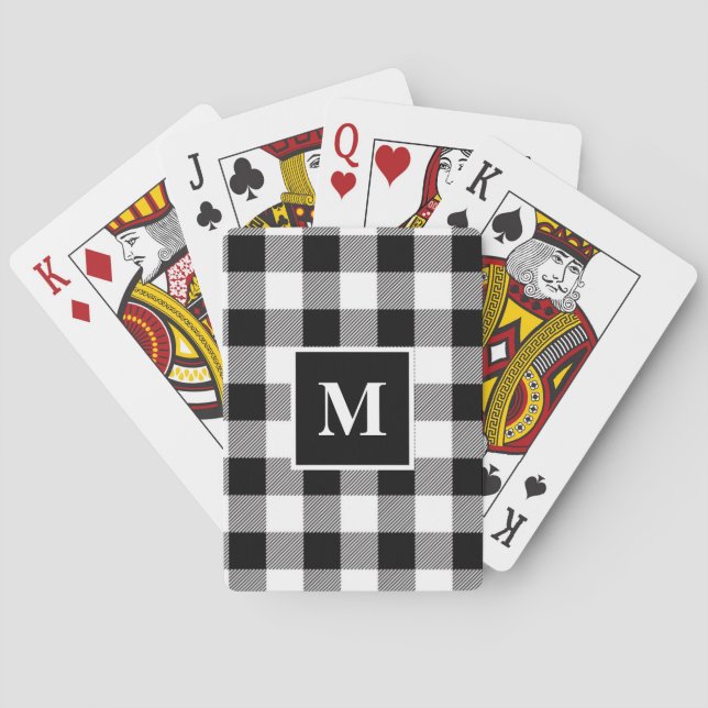 Modern Black and White Buffalo Plaid Pattern Playing Cards (Back)