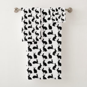 Modern Black And White Bunny Shapes Pattern Easter Bath Towel Set