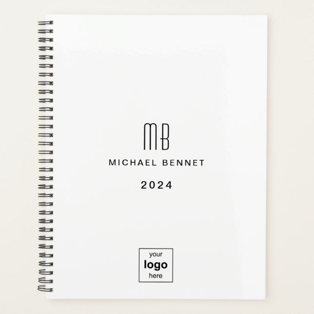 Modern Black And White Business Logo 2024  Planner (Front)