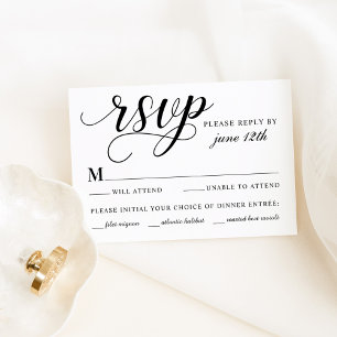Modern Black and White Calligraphy Script Wedding RSVP Card