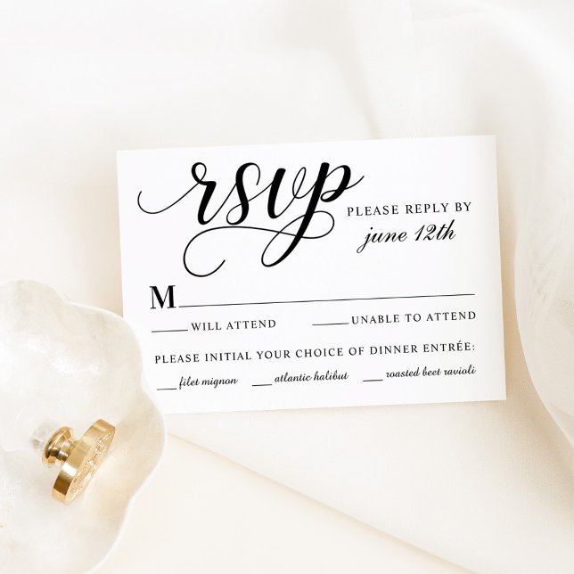 Modern Black and White Calligraphy Script Wedding RSVP Card (Creator Uploaded)
