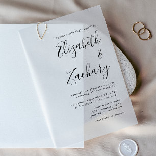 Modern Black and White Calligraphy Wedding Vellum Invitations