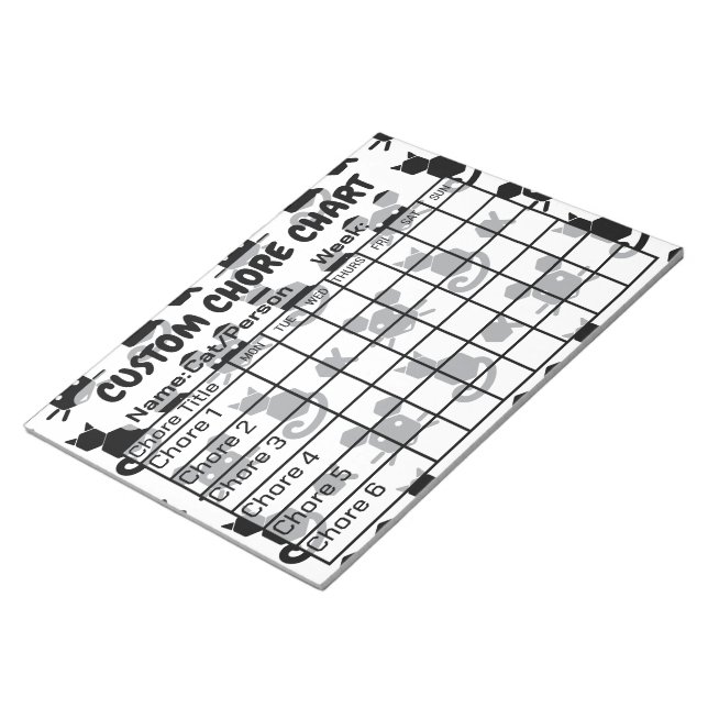 Modern Black and White Cat Mouse Fish Chore Chart  Notepad (Angled)