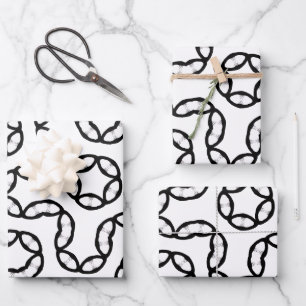 Modern Black and White Chain Link Pattern Gift Wra Wrapping Paper Sheet