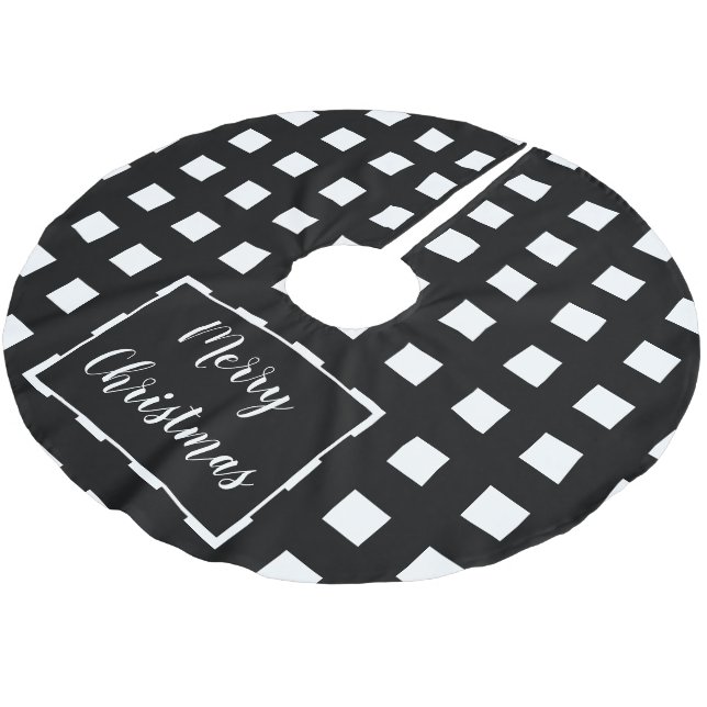 Modern Black And White Chequered Christmas Brushed Polyester Tree Skirt (Angled)