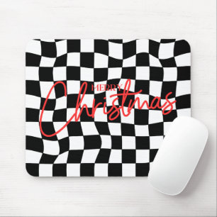 Modern black and white chequered Christmas Mouse Pad