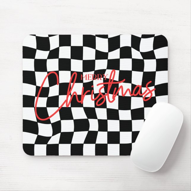 Modern black and white chequered Christmas Mouse Pad (With Mouse)
