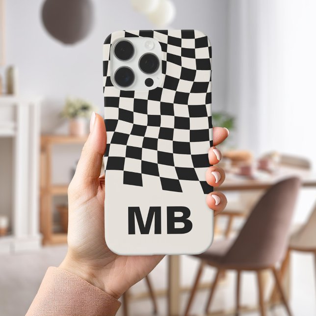Modern Black and White Chequered Pattern Monogram Case-Mate iPhone Case (Creator Uploaded)