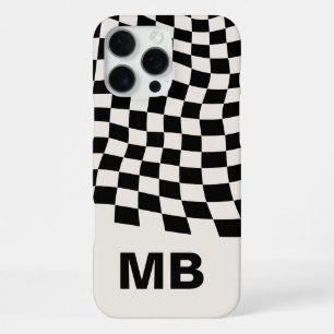 Modern Black and White Chequered Pattern Monogram iPhone 16 Pro Max Case