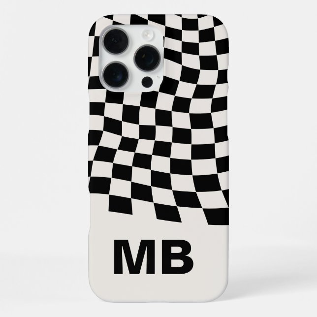 Modern Black and White Chequered Pattern Monogram iPhone Case (Back)