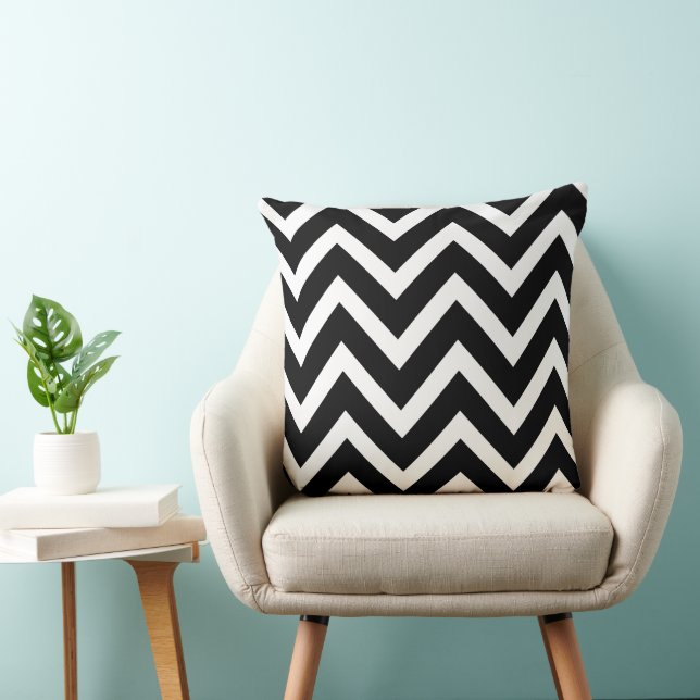 Modern Black and White Chevron Stripes Throw Pillow (Chair)