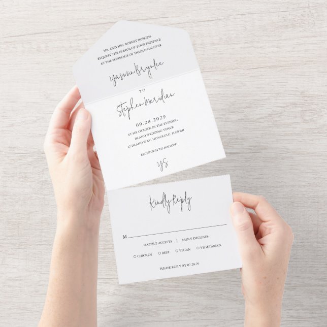 Modern Black and White Chic Wedding All In One Invitation (Tearaway)