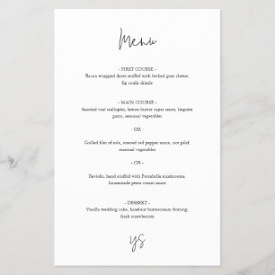 Modern Black and White Chic Wedding Menu