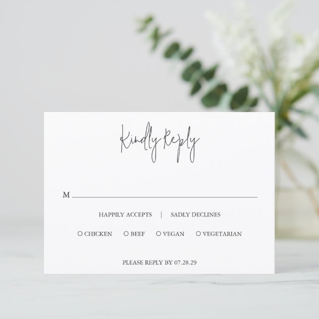 Modern Black and White Chic Wedding RSVP Card (Standing Front)
