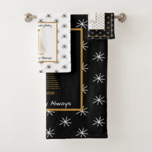 Modern Black and White Christmas  Bath Towel Set
