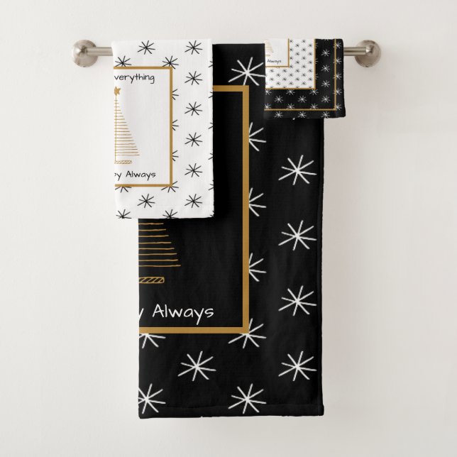 Modern Black and White Christmas  Bath Towel Set (Insitu)