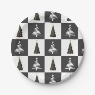 Modern Black and White Christmas Paper Plate
