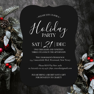 Modern black and white Christmas party invitation
