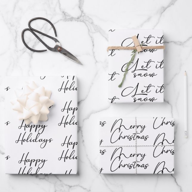 Modern Black and White Christmas Quotes  Wrapping Paper Sheet (Front)