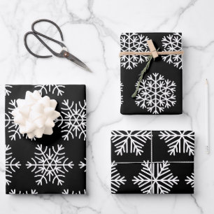 Modern Black and White Christmas Snowflakes Gift Wrapping Paper Sheet