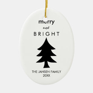 Modern Black and White Christmas Tree Ceramic Ornament