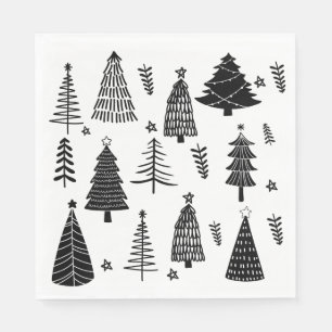 Modern Black and White Christmas Tree  Napkin