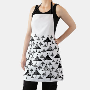 Modern Black and White Christmas Tree Pattern Apron