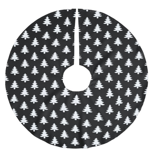 Modern Black and White Christmas Tree Pattern Brushed Polyester Tree Skirt (Front)