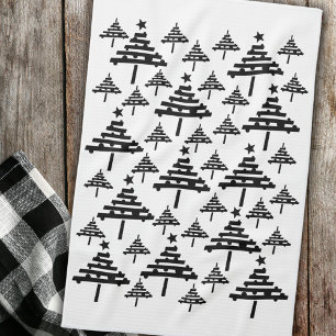 Modern Black and White Christmas Tree Pattern Kitchen Towel