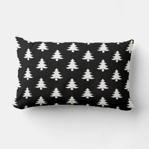 Modern Black And White Christmas Tree Pattern Lumbar Pillow