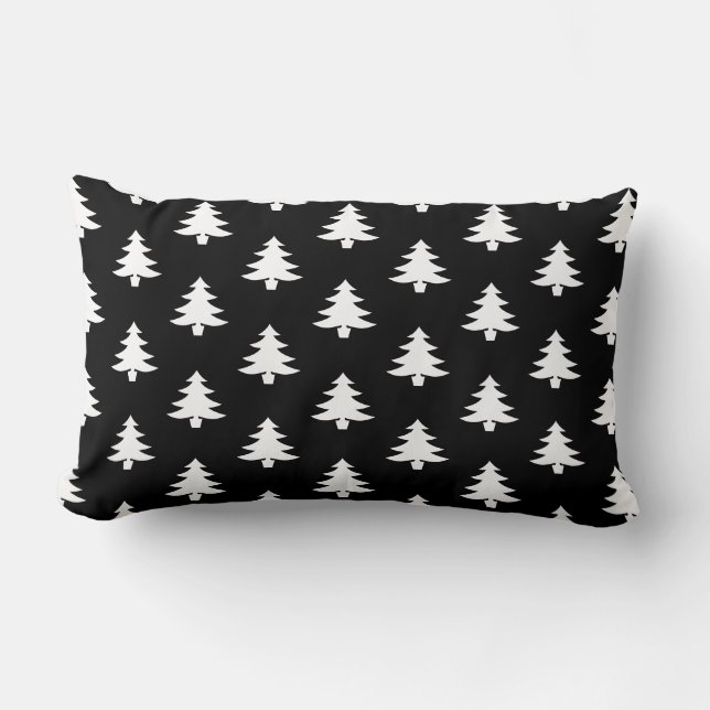 Modern Black And White Christmas Tree Pattern Lumbar Pillow (Front)