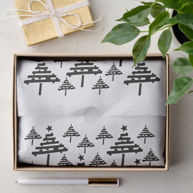 Modern Black and White Christmas Tree Pattern Tissue Paper (Gift)