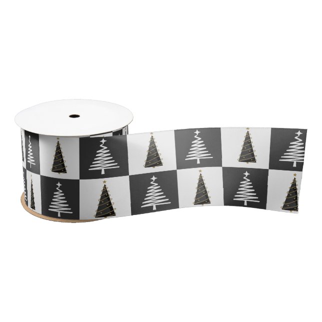 Modern Black and White Christmas tree Ribbon Satin Ribbon (Spool)