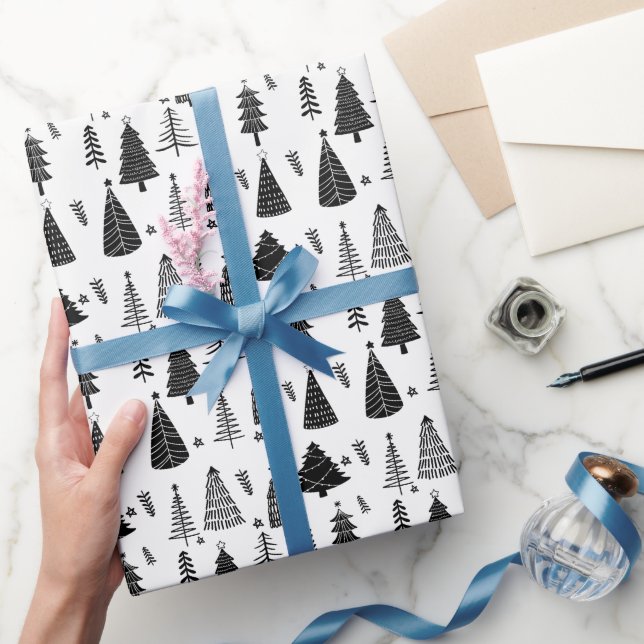 Modern Black and White Christmas Tree Wrapping Paper (Gifting)