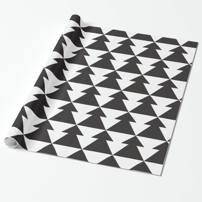 Modern Black and White Christmas Tree Wrapping Paper (Unrolled)