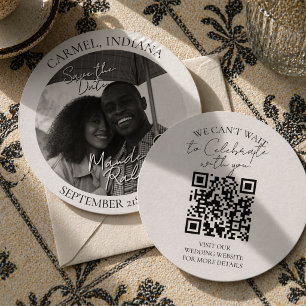 Modern Black and White Circle Photo Save the Date