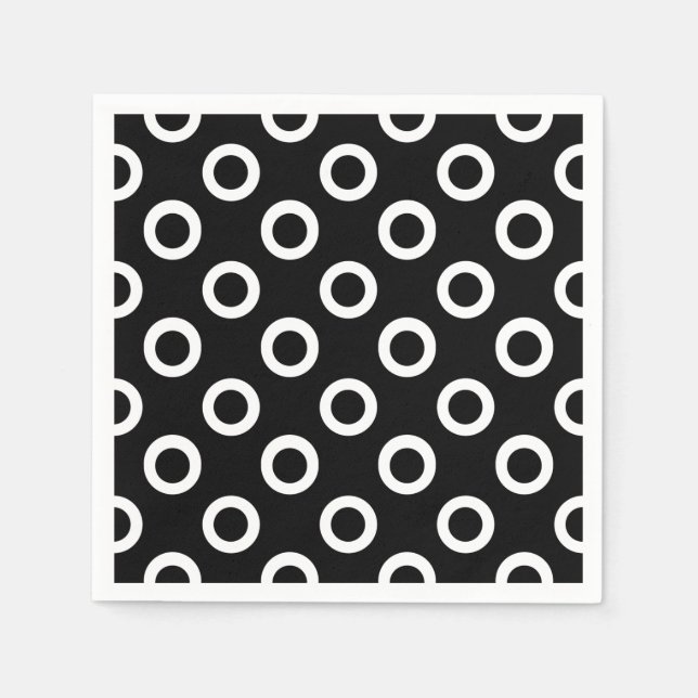 Modern Black and White Circles Cocktail Napkins (Front)