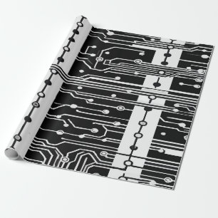 Modern Black and White Circuit Board Texture Patte Wrapping Paper