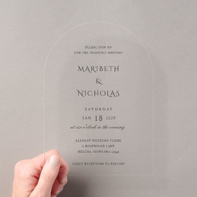 Modern Black and White Classy Wedding Acrylic Invitations (Insitu (Handheld))