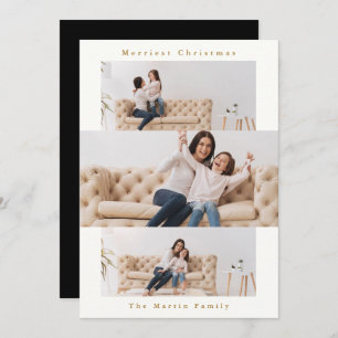Modern Black and White Collage with Three Photos Holiday Card