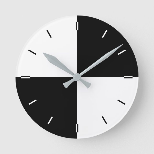 Modern black and white colour blocks no numbers round clock (Front)