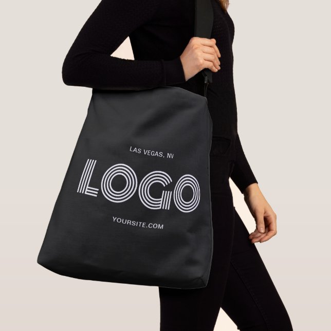 Modern Black and White Company Logo Crossbody Bag (Close Up)