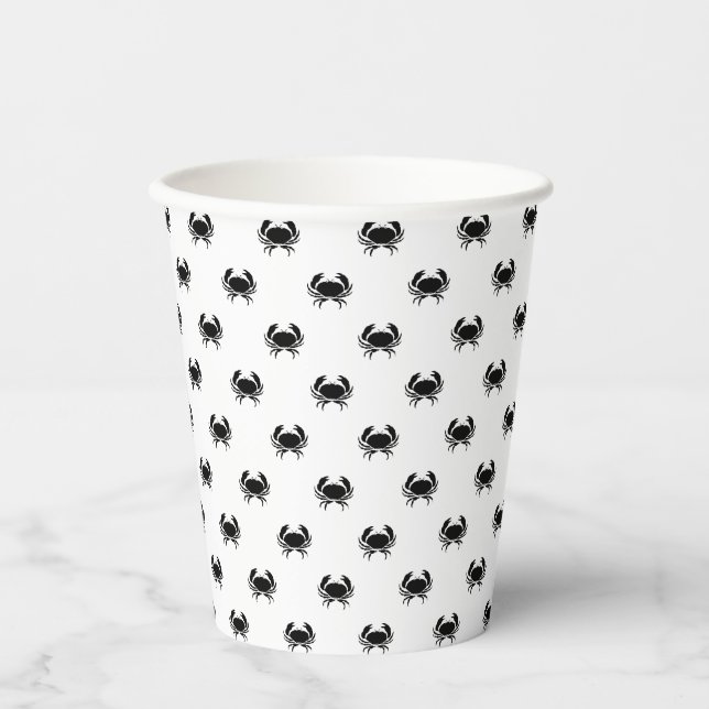 Modern black and white crabs pattern cute paper cups (Front)