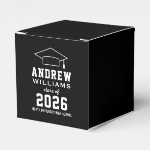 Modern Black and White Custom Graduation Party Favor Box