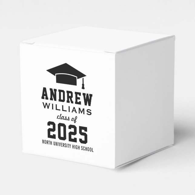 Modern Black and White Custom Graduation Party Favor Box (Front Side)