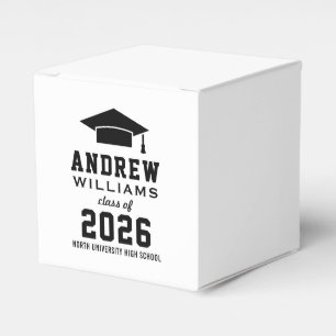 Modern Black and White Custom Graduation Party Favor Box