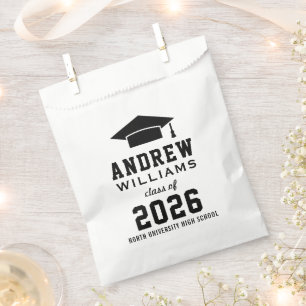 Modern Black and White Custom Graduation Party Favour Bag