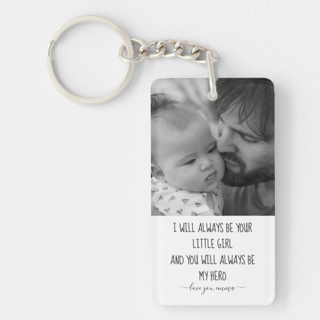  Modern Black And White Custom Photo, Fathers Day  Keychain (Front)