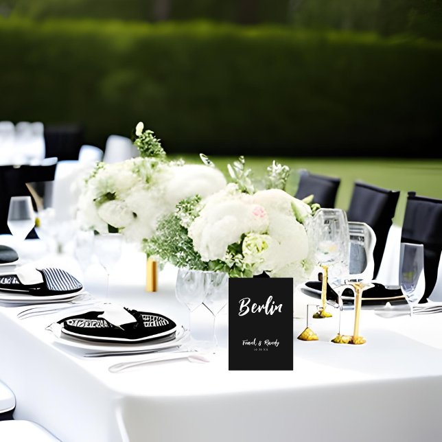 Modern Black and White Custom Wedding Table Name Table Number (Creator Uploaded)